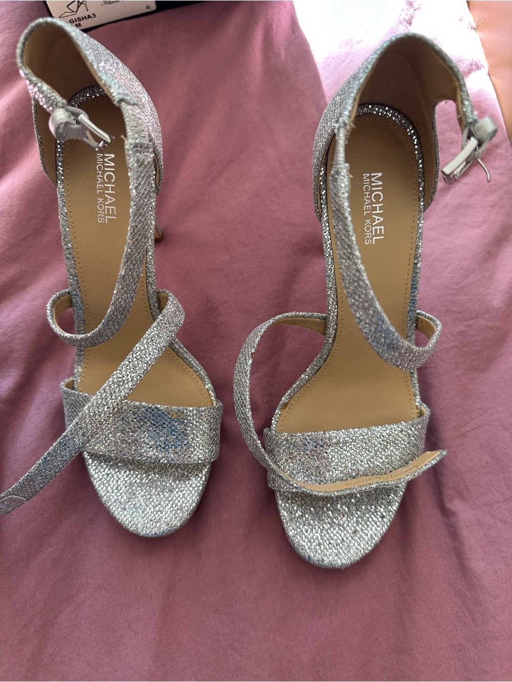 MICHAEL Michael Kors Glitter Silver Strappy High Heel Sandals